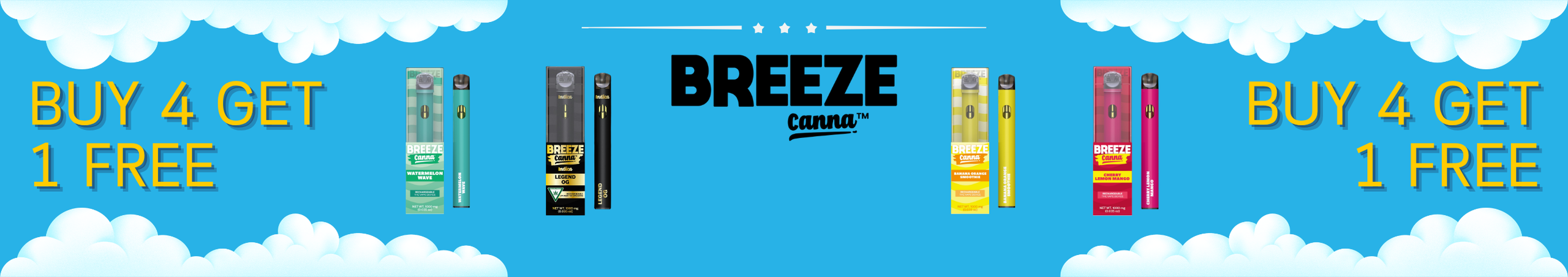 Cannabis Promo, Cannabis Sales, Cannabis Discounts, Cannabis on Sale, Breeze Canna Buy 4 Get 1 Free