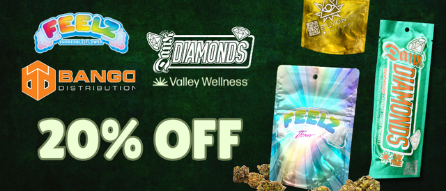 Cannabis Promo, Cannabis Sales, Cannabis Discounts, Cannabis on Sale, 20% Off Elyon, Feelz & Dank Diamonds!