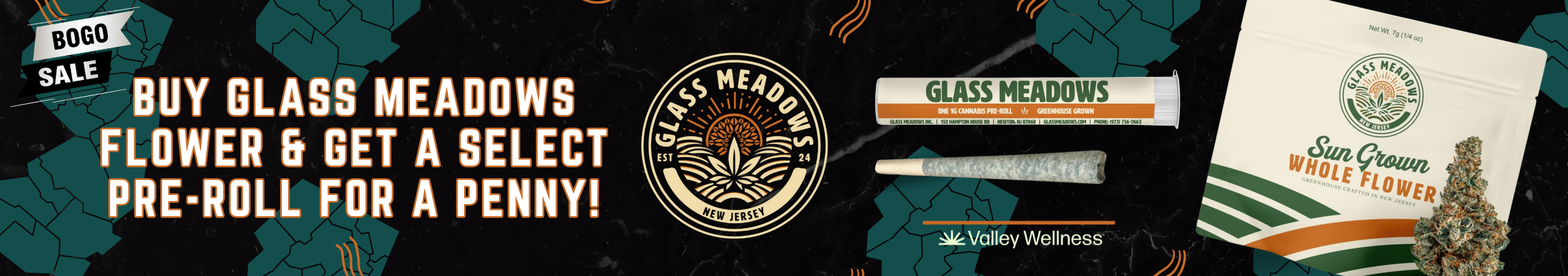 Cannabis Promo, Cannabis Sales, Cannabis Discounts, Cannabis on Sale, Buy any Glass Meadows flower get a pre-roll for a penny!