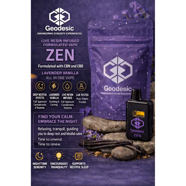 Geodesic: Zen - Formulated Live Resin-Infused Disposable (Indica) Geodesic Geodesic: Zen - Formulated Live Resin-Infused Disposable (Indica) Geodesic