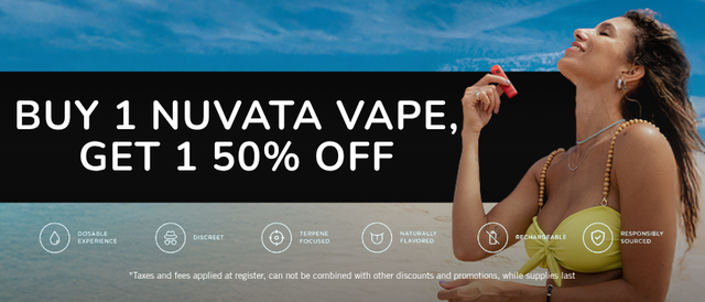 Cannabis Promo, Cannabis Sales, Cannabis Discounts, Cannabis on Sale, Buy 1 nuvata Vape, Get 1 for 50% Off