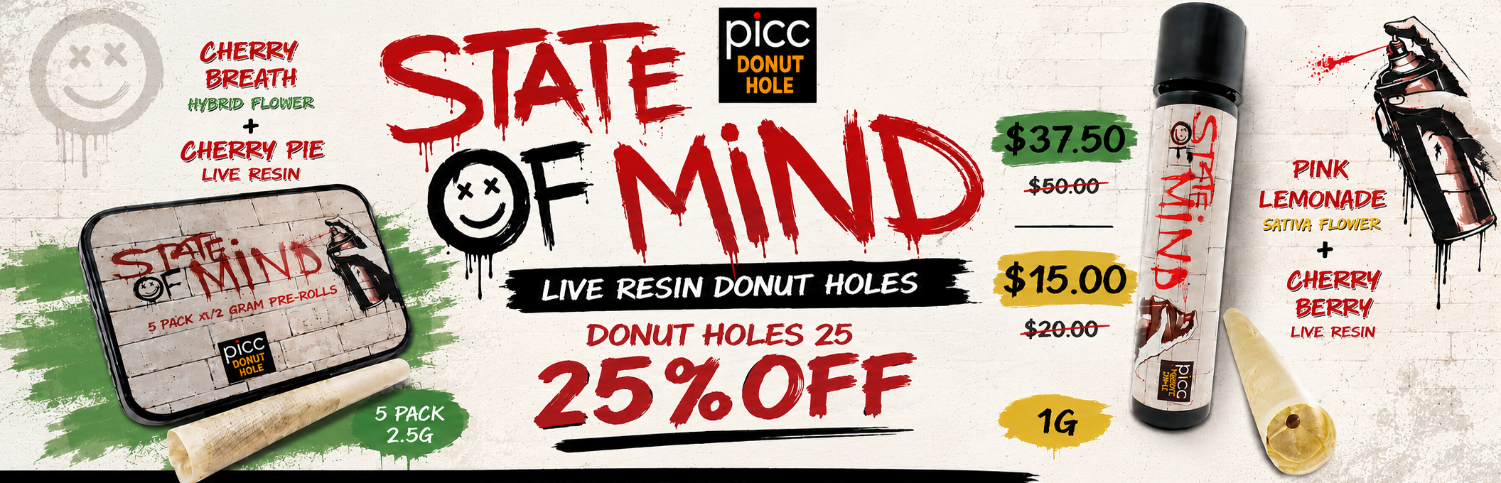 Cannabis Promo, Cannabis Sales, Cannabis Discounts, Cannabis on Sale, 25% Off State Of Mind Donut Holes