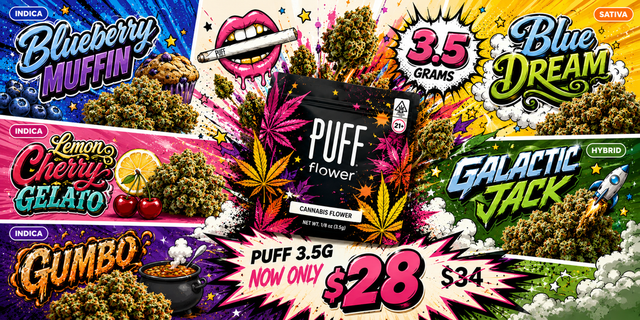 Cannabis Promo, Cannabis Sales, Cannabis Discounts, Cannabis on Sale, Puff Eighths $28