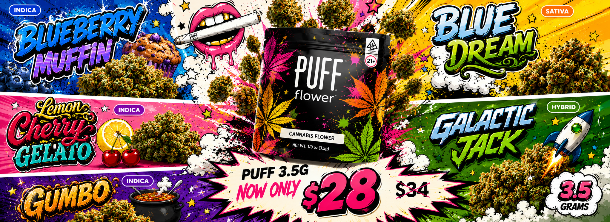 Cannabis Promo, Cannabis Sales, Cannabis Discounts, Cannabis on Sale, Puff Eighths $28