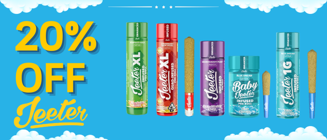 Cannabis Promo, Cannabis Sales, Cannabis Discounts, Cannabis on Sale, 20% Off Jeeter