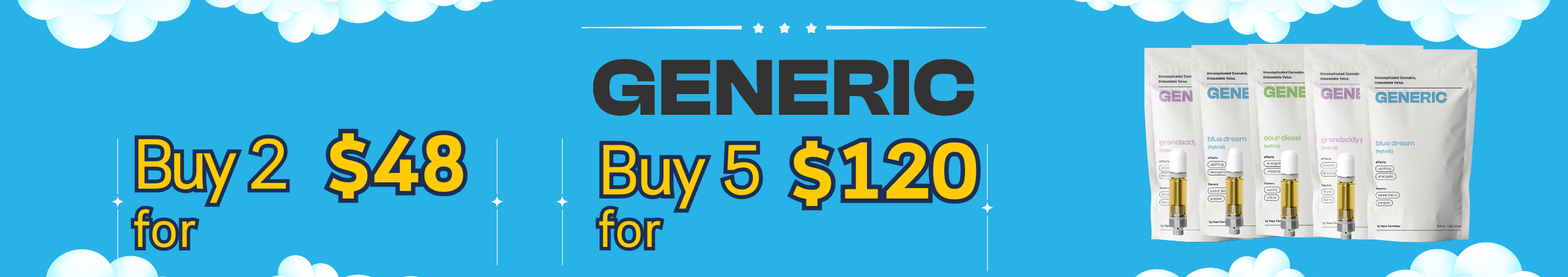 Cannabis Promo, Cannabis Sales, Cannabis Discounts, Cannabis on Sale, Generic Carts 2 for $48, 5 for $120