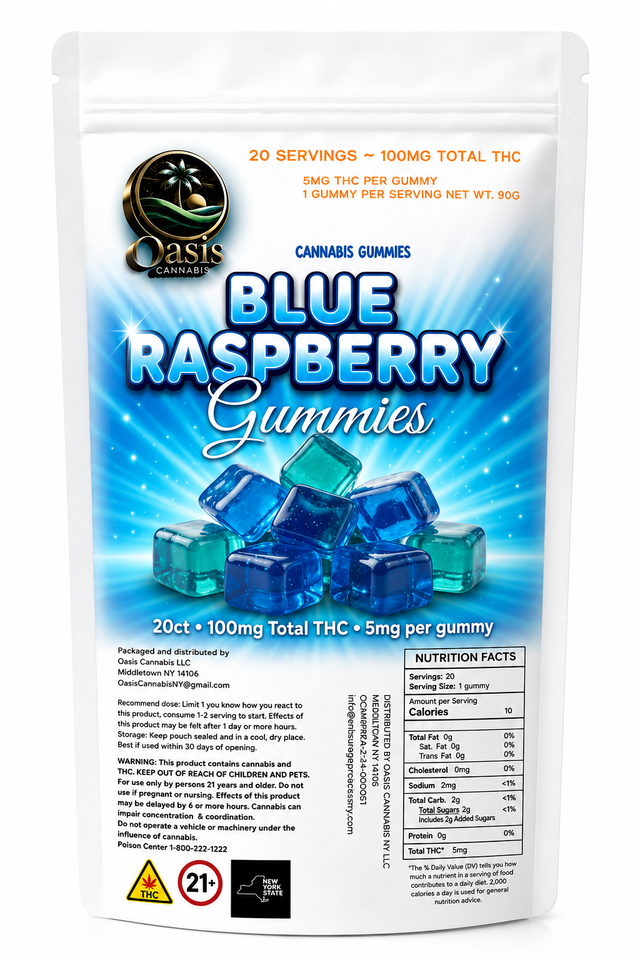 Blue Raspberry 100mg Gummies Oasis Cannabis