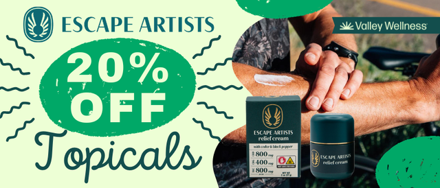 Cannabis Promo, Cannabis Sales, Cannabis Discounts, Cannabis on Sale, 20% Off Escape Artists!