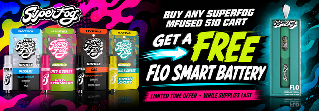 Cannabis Promo, Cannabis Sales, Cannabis Discounts, Cannabis on Sale, Mfused Free Flo Smart Battery