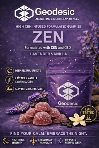 Zen - Formulated 10 pack 2:1:1 THC:CBD:CBN (Lavender Vanilla) Geodesic