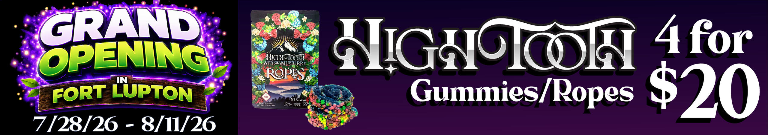 Cannabis Promo, Cannabis Sales, Cannabis Discounts, Cannabis on Sale, HighTooth Gummies/Ropes — 4/$20