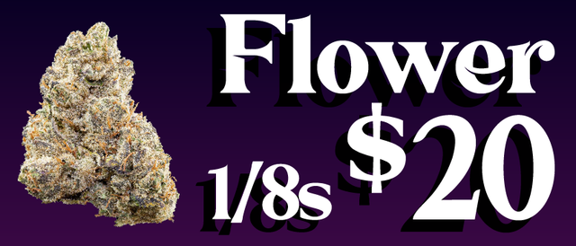 Cannabis Promo, Cannabis Sales, Cannabis Discounts, Cannabis on Sale, Connoisseur/Bomb shelf flower — $20 1/8s