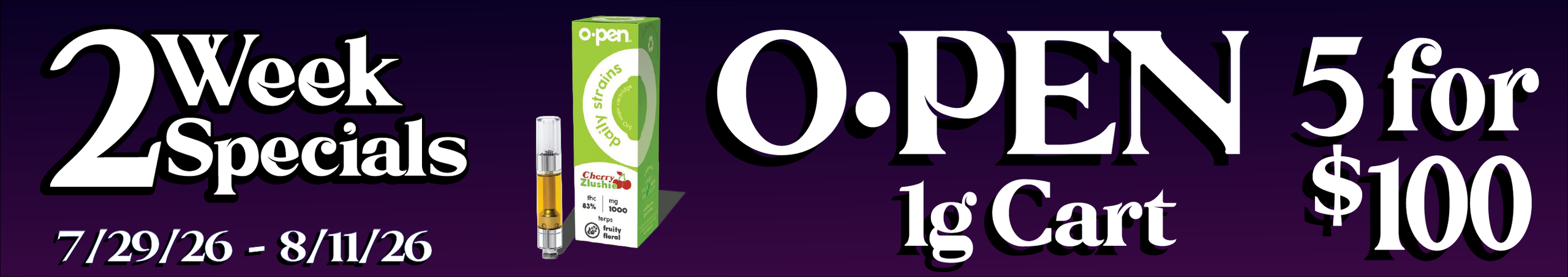 Cannabis Promo, Cannabis Sales, Cannabis Discounts, Cannabis on Sale, Open 1g cart — 5/$100