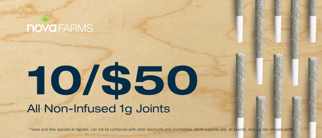 Cannabis Promo, Cannabis Sales, Cannabis Discounts, Cannabis on Sale, 10 for $50 Select 1g Joints