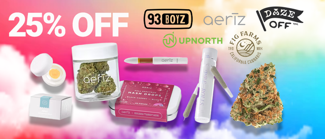 Cannabis Promo, Cannabis Sales, Cannabis Discounts, Cannabis on Sale, Aeriz Weekly 25%