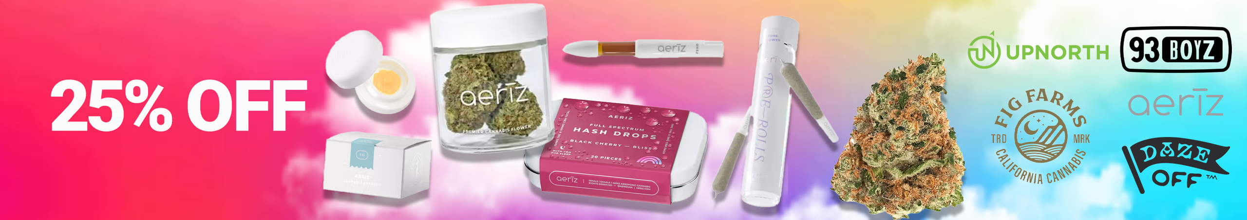 Cannabis Promo, Cannabis Sales, Cannabis Discounts, Cannabis on Sale, Aeriz Weekly 25%