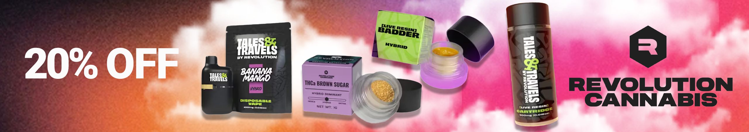 Cannabis Promo, Cannabis Sales, Cannabis Discounts, Cannabis on Sale, Revolution Weekly 20%