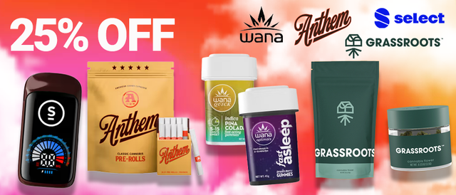 Cannabis Promo, Cannabis Sales, Cannabis Discounts, Cannabis on Sale, Grassroots Weekly 25%