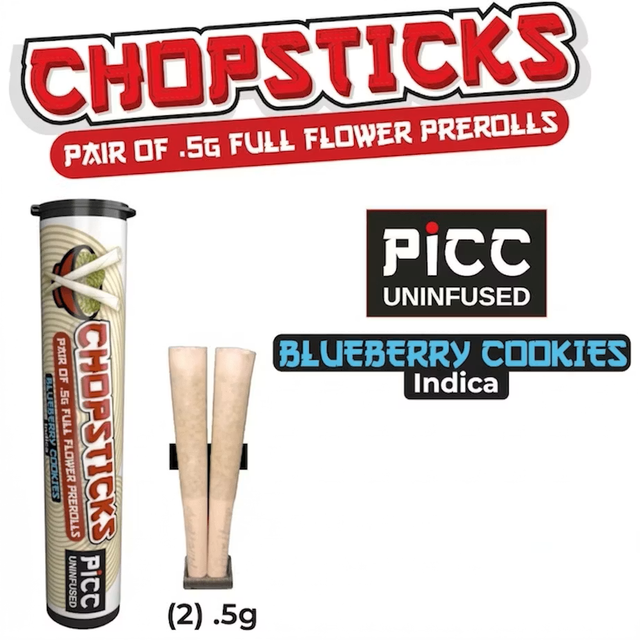 CHOPSTICKS | Blueberry Cookies (I) | Uninfused Pre-roll | .5G 2-Pack (1G) | PICC