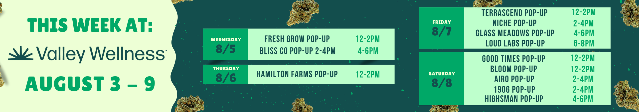 Cannabis Promo, Cannabis Sales, Cannabis Discounts, Cannabis on Sale, This Week, 8/3-8/9
