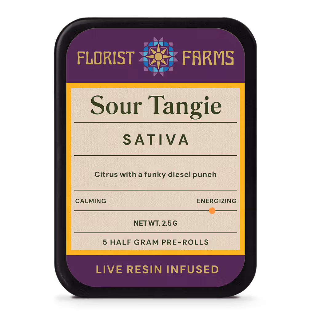 Sour Tangie 5pk .5g Live Resin Infused Pre-Rolls Florist Farms