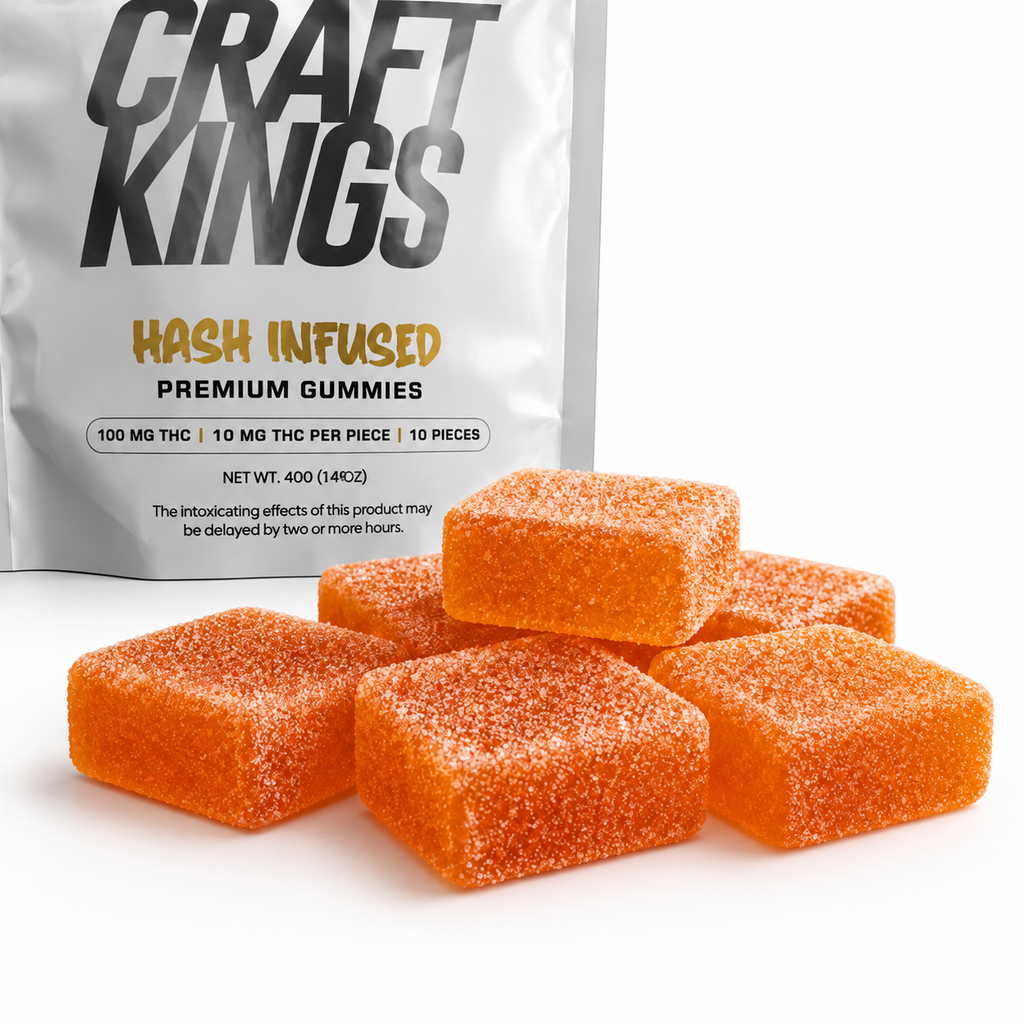 Craft Kings Peach Hash Infused Gummies - 10 Pack Sativa Gummies 100mg