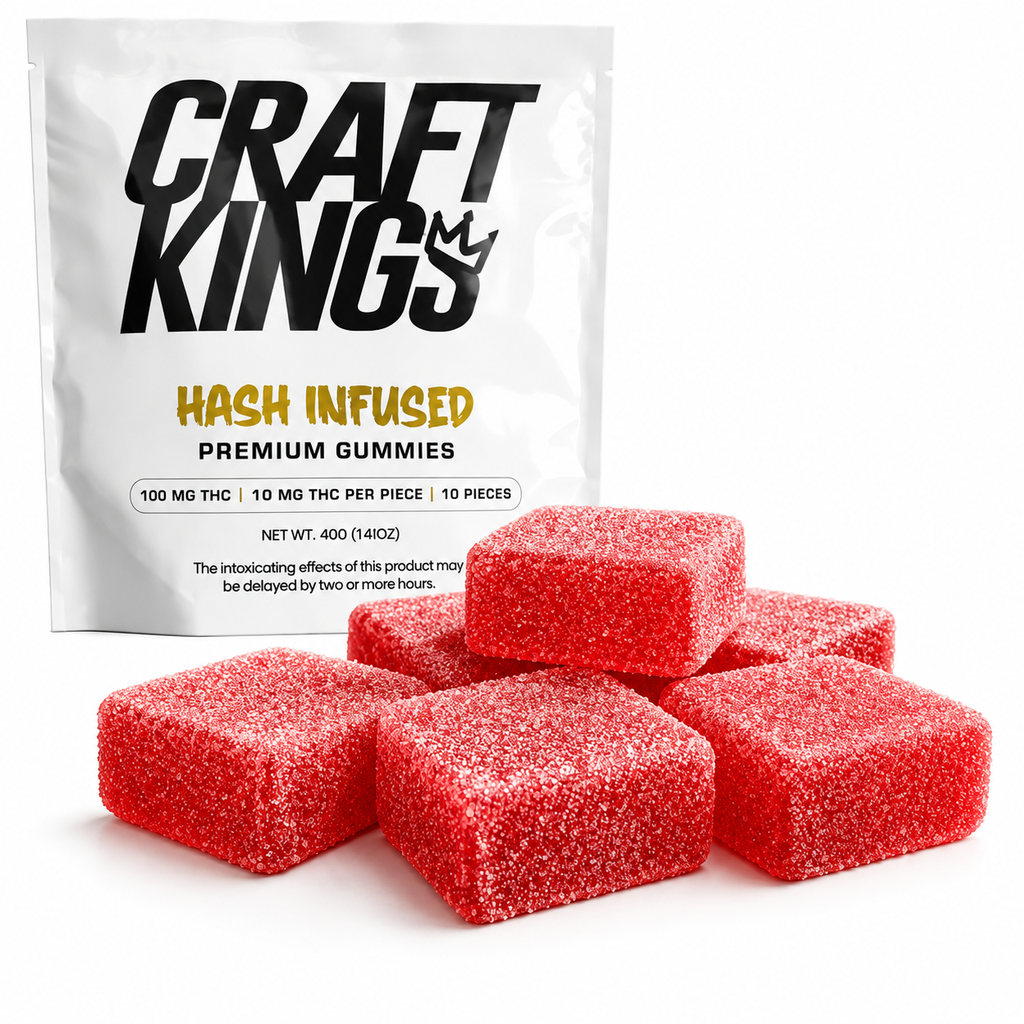 Craft Kings Strawberry Hash Infused Gummies- 10 Pack Hybrid Gummies 100mg