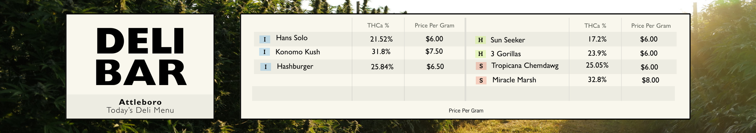 Cannabis Promo, Cannabis Sales, Cannabis Discounts, Cannabis on Sale, Deli Banner