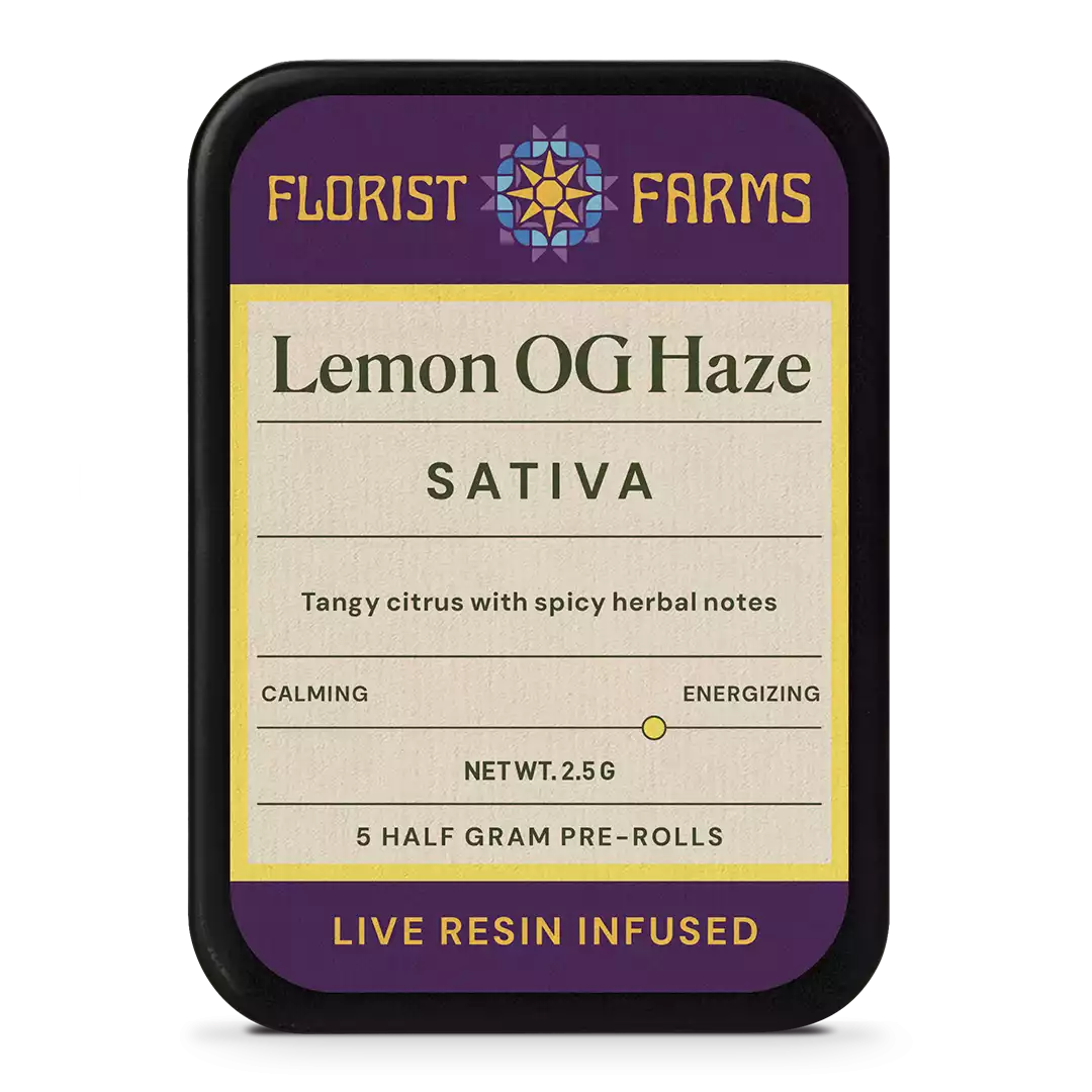 Florist Farms| Lemon OG Haze | Live Resin Infused| Half Gram Pre-Rolls | 5p