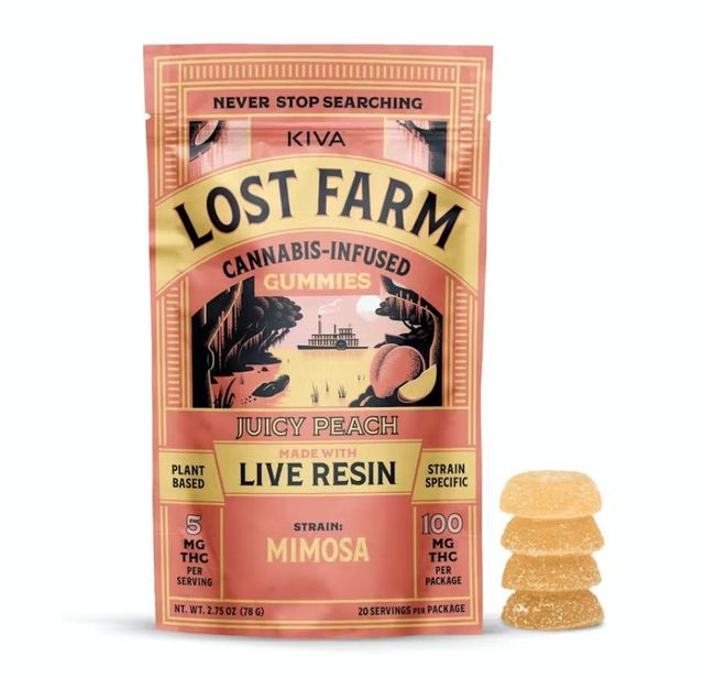 Juicy Peach 'Mimosa' Live Resin Gummies | 100mg | 10ct | 10mg/ea Lost Farm