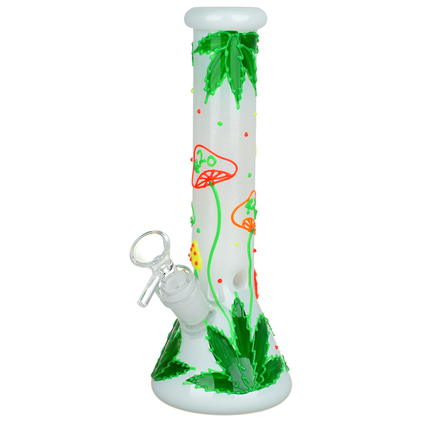 Hemp Leaf Shrooms Glow in Dark Glass Beaker Water Pipe