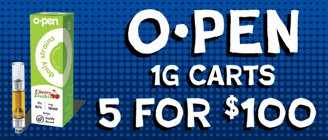 Cannabis Promo, Cannabis Sales, Cannabis Discounts, Cannabis on Sale, Open 1g carts — 5/$100