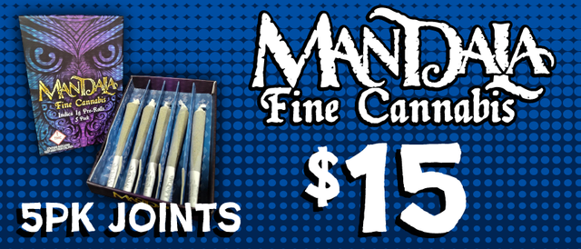 Cannabis Promo, Cannabis Sales, Cannabis Discounts, Cannabis on Sale, Mandala 5 pk Joints — $15