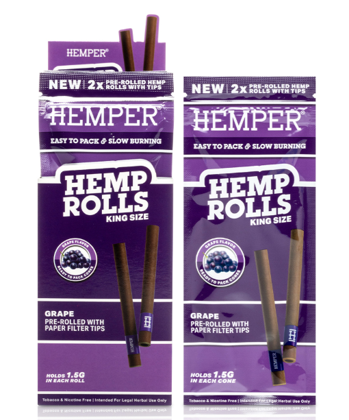 Hemp King Size Rolls with Paper Tips (Grape) (2pk) Hemper