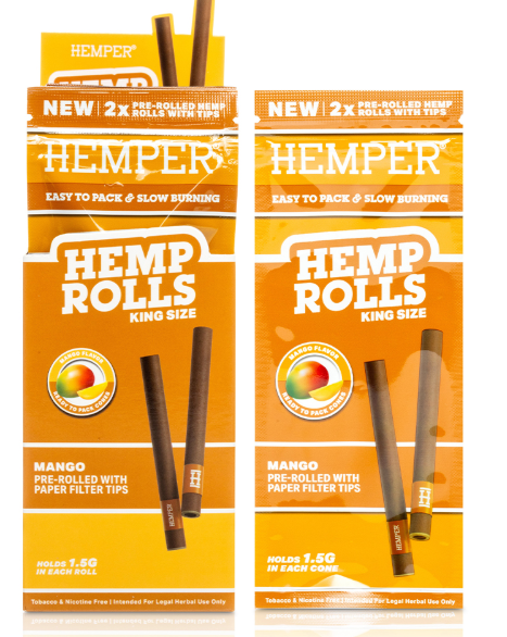 Hemp King Size Rolls with Paper Tips (Mango) (2pk) Hemper