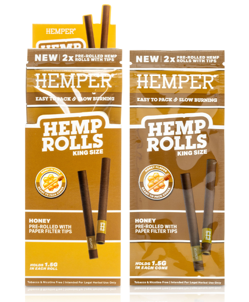 Hemp King Size Rolls with Paper Tips (Honey) (2pk) Hemper