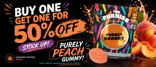 Cannabis Promo, Cannabis Sales, Cannabis Discounts, Cannabis on Sale, BOGO 50% Off One Peachy 1pk