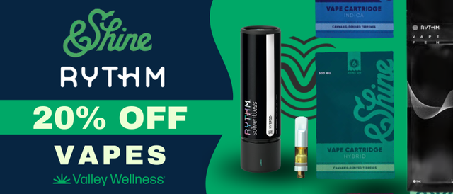 Cannabis Promo, Cannabis Sales, Cannabis Discounts, Cannabis on Sale, 20% off Rythm & &Shine Vapes