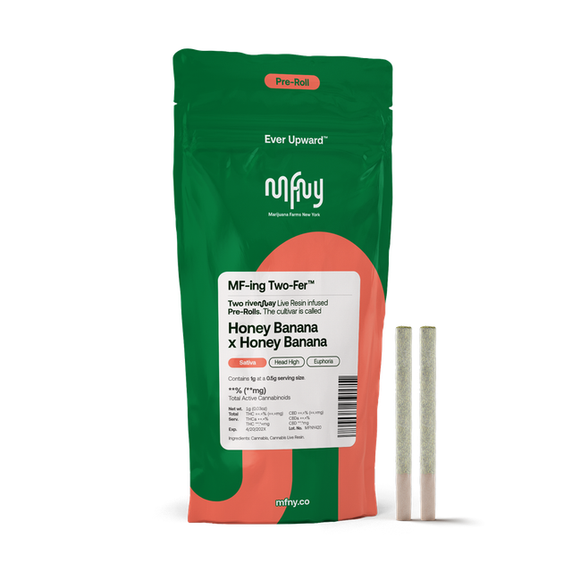 Honey Banana x Honey Banana 2 Pack .5g Live Resin Infused Pre-Rolls MFNY Honey Banana x Honey Banana 2 Pack .5g Live Resin Infused Pre-Rolls MFNY
