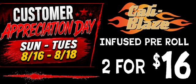 Cannabis Promo, Cannabis Sales, Cannabis Discounts, Cannabis on Sale, Cali Blaze Infused Pre-roll — 2/$16