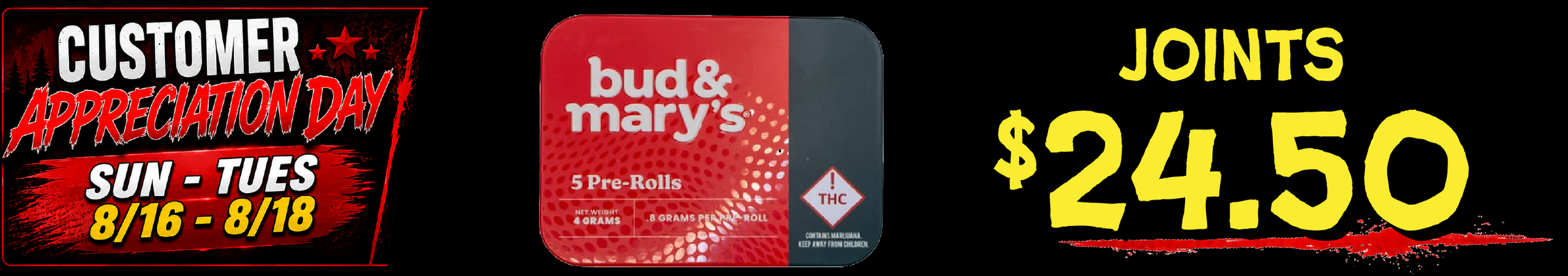 Cannabis Promo, Cannabis Sales, Cannabis Discounts, Cannabis on Sale, Bud & Mary's Joints — $24.50