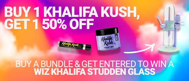 Cannabis Promo, Cannabis Sales, Cannabis Discounts, Cannabis on Sale, Khalifa Kush Buy 1, Get 1 50% Off