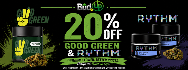 Cannabis Promo, Cannabis Sales, Cannabis Discounts, Cannabis on Sale, 20% OFF GOOD GREEN & RYTHM