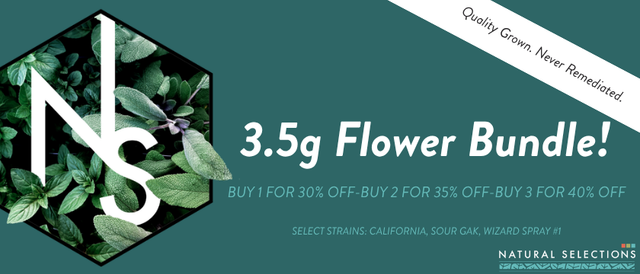 Cannabis Promo, Cannabis Sales, Cannabis Discounts, Cannabis on Sale, Natural Selections 3.5g Flower Bundle (Select Strains)