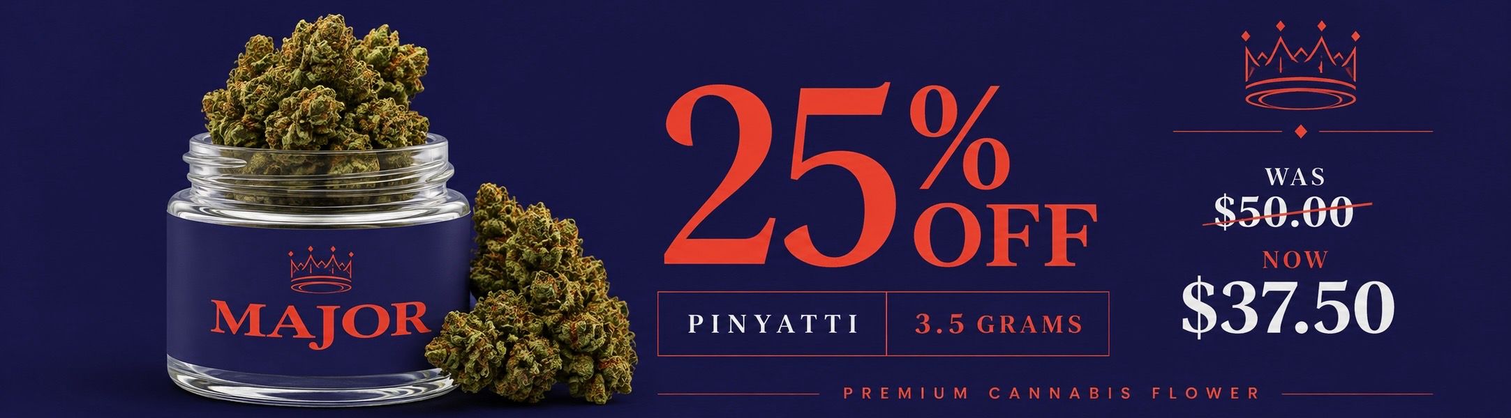 Cannabis Promo, Cannabis Sales, Cannabis Discounts, Cannabis on Sale, 25% Off Major 3.5g