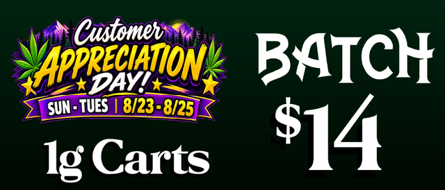Cannabis Promo, Cannabis Sales, Cannabis Discounts, Cannabis on Sale, Batch 1g carts — $14