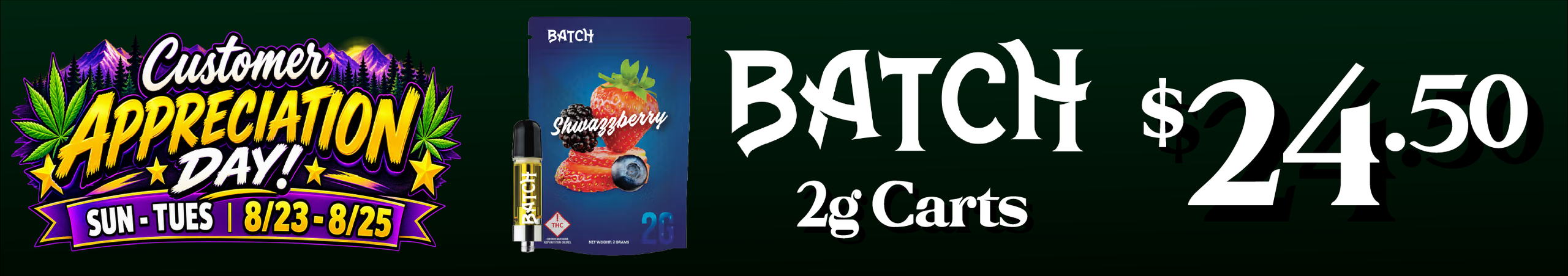 Cannabis Promo, Cannabis Sales, Cannabis Discounts, Cannabis on Sale, Batch 2g carts — $24.50
