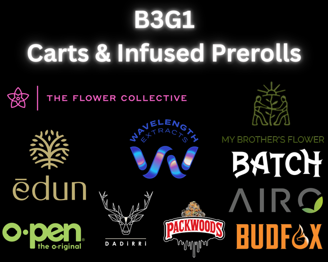 Cannabis Promo, Cannabis Sales, Cannabis Discounts, Cannabis on Sale, Thursdaze B3G1 Prerolls and Carts