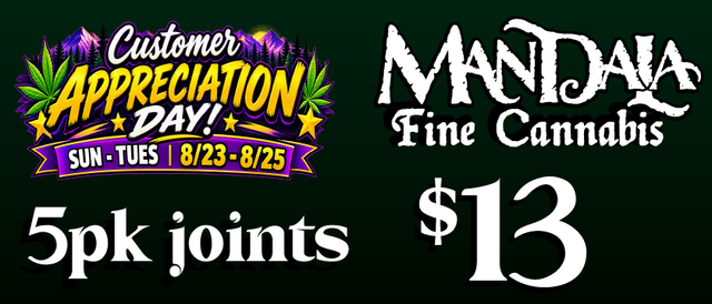 Cannabis Promo, Cannabis Sales, Cannabis Discounts, Cannabis on Sale, Mandala 5 pk Joints — $13