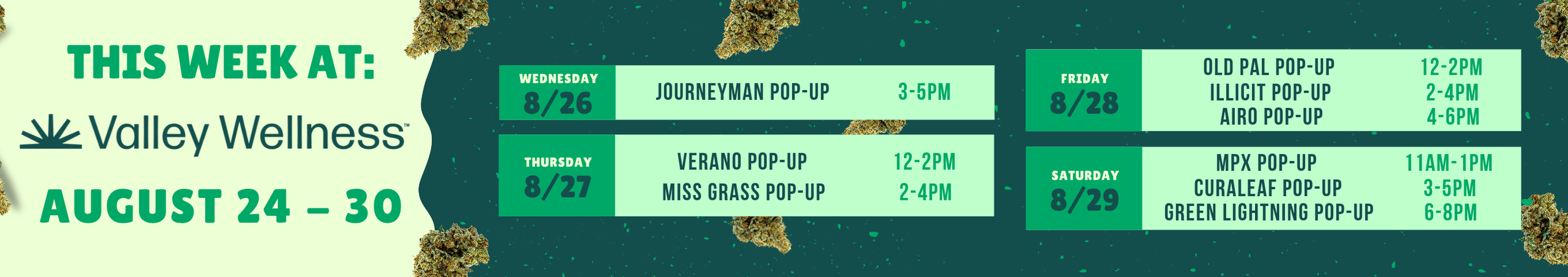 Cannabis Promo, Cannabis Sales, Cannabis Discounts, Cannabis on Sale, This Week, 8/24-8/30